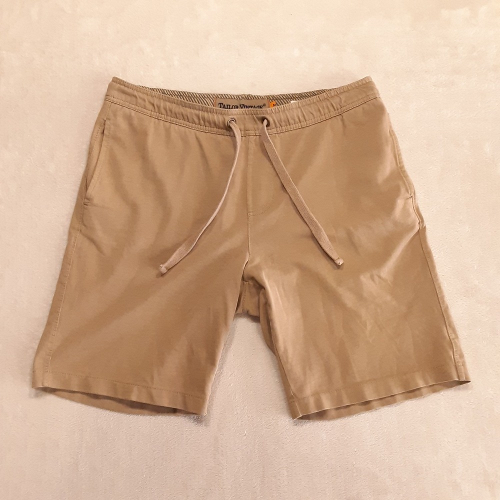 Tailor Vintage Mens Pull On Drawstring Chino Shorts Sz.M/Beige/100% Cotton